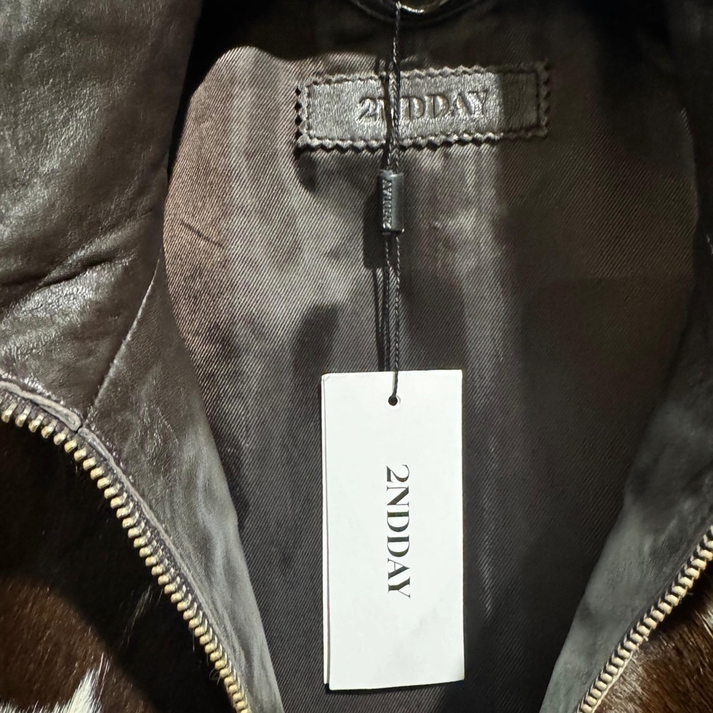 NWT Women's cow print calf hair western Brown and White genuine leather Jacket - Picture 6 of 15